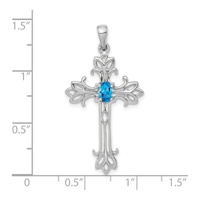 14K White Gold Swiss Blue Topaz Cross Pendant – view 2