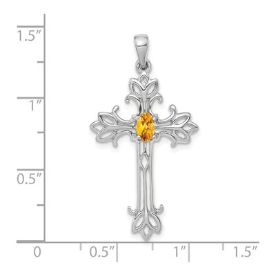 14K White Gold Citrine Oval Cross Pendant – view 2