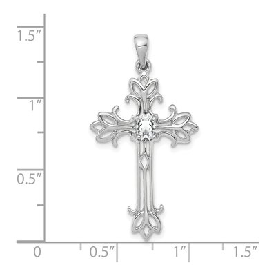 14K White Gold CZ Oval Cross Pendant – view 2