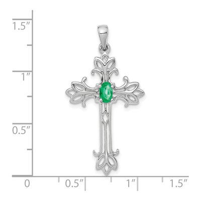 14K White Gold Emerald Oval Cross Pendant – view 2