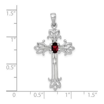 14K White Gold Garnet Cross Pendant – view 2