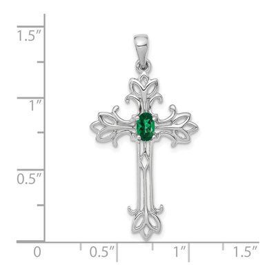 14K White Gold Lab-Created Helenite Mount St Helens Cross Pendant – view 2