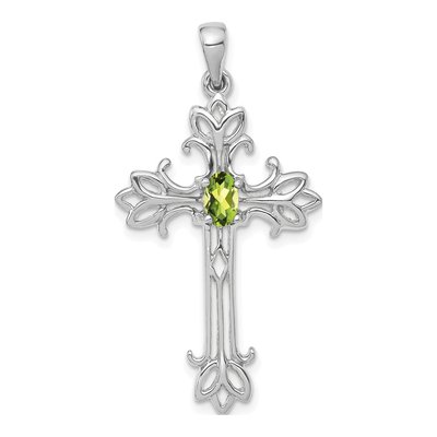 14K White Gold Peridot Cross Pendant