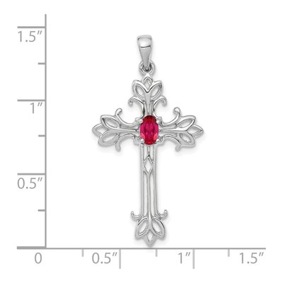 14K White Gold Ruby Oval Cross Pendant – view 2
