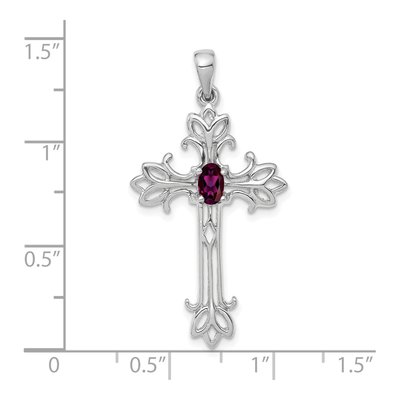 14K White Gold Rhodolite Garnet Cross Pendant – view 2