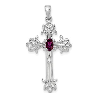 14K White Gold Rhodolite Garnet Cross Pendant