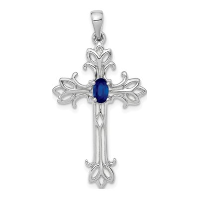 14K White Gold Sapphire Cross Pendant