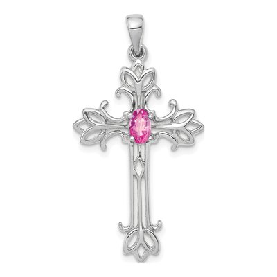 14K White Gold Sapphire Cross Pendant