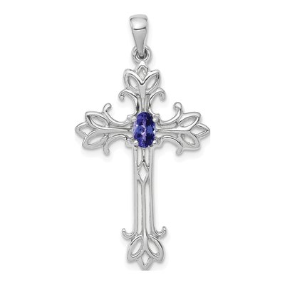 14K White Gold Tanzanite Cross Pendant