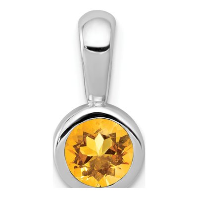 14K White Gold Citrine Bezel-Set Pendant