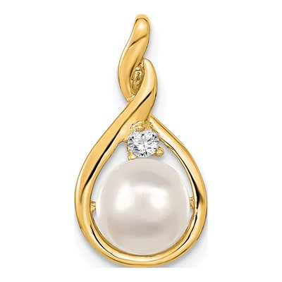 14K Yellow Gold Freshwater Cultured Pearl & Diamond Near Round Pendant