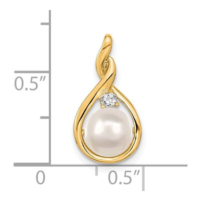 14K Yellow Gold Freshwater Cultured Pearl & Diamond Near Round Pendant – view 2