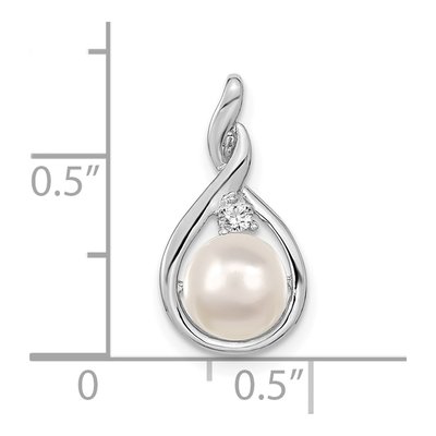 14K White Gold Freshwater Cultured Pearl & Diamond Near Round Pendant – view 2