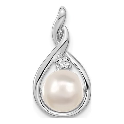 14K White Gold Freshwater Cultured Pearl & Diamond Near Round Pendant