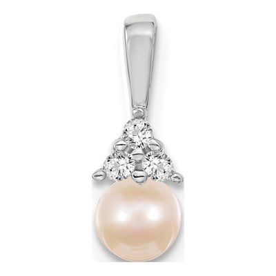 14K White Gold 1/20 ct tw Freshwater Cultured Pearl & Diamond Near Round Pendant
