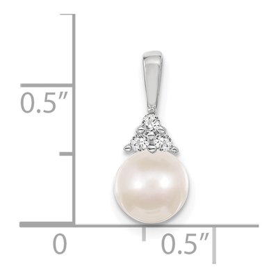 14K White Gold 1/20 ct tw Freshwater Cultured Pearl & Diamond Near Round Pendant – view 2