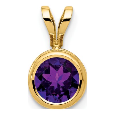 14K Yellow Gold Amethyst Round Bezel Pendant