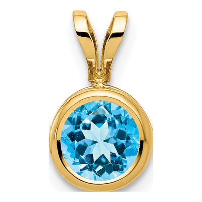 14K Yellow Gold Swiss Blue Topaz Bezel Pendant