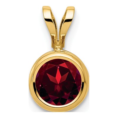 14K Yellow Gold Garnet Round Bezel Pendant
