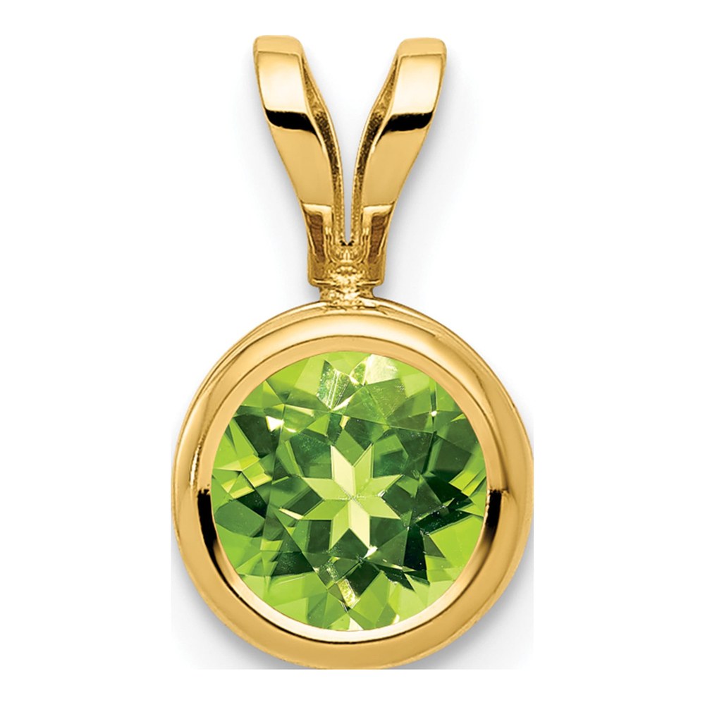 14K Yellow Gold Peridot Round Bezel Pendant