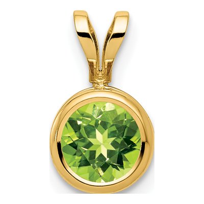 14K Yellow Gold Peridot Round Bezel Pendant