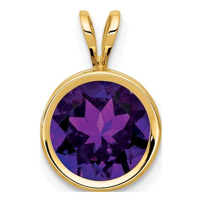 14K Yellow Gold Amethyst Round Bezel Pendant