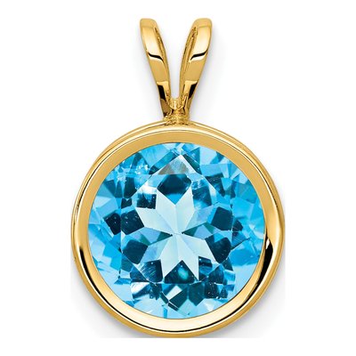 14K Yellow Gold Swiss Blue Topaz Bezel Pendant