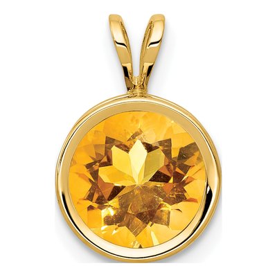 14K Yellow Gold Citrine Round Bezel Pendant