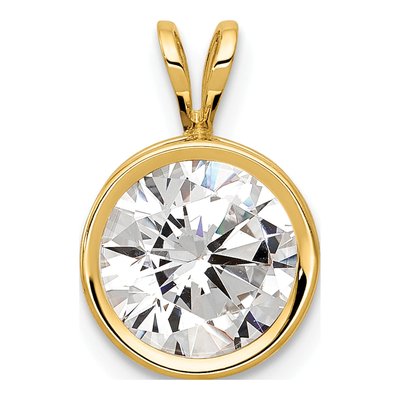 14K Yellow Gold CZ Round Bezel Pendant