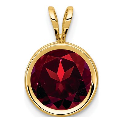 14K Yellow Gold Garnet Round Bezel Pendant