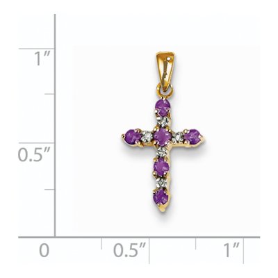 14K Yellow Gold 1/20 ct tw Amethyst & Diamond Cross Pendant – view 2