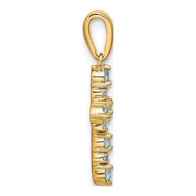 14K Yellow Gold 1/20 ct tw Aquamarine Diamond Cross Pendant – view 2