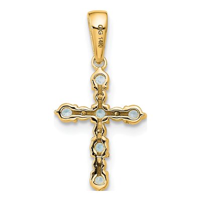 14K Yellow Gold 1/20 ct tw Aquamarine Diamond Cross Pendant – view 3