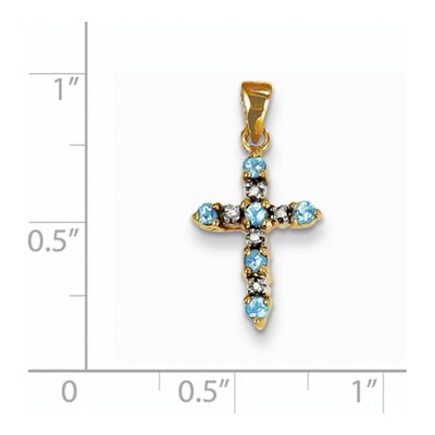 14K Yellow Gold 1/20 ct tw Swiss Blue Topaz & Diamond Cross Pendant – view 3