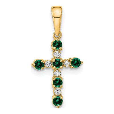 14K Yellow Gold 1/20 ct tw Emerald Diamond Cross Pendant