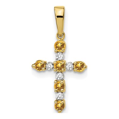 14K Yellow Gold 1/20 ct tw Citrine & Diamond Cross Pendant