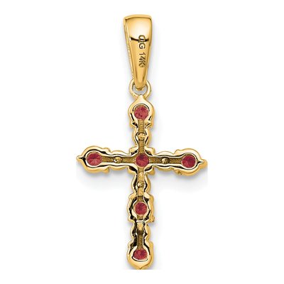 14K Yellow Gold 1/20 ct tw Ruby Diamond Cross Pendant – view 3
