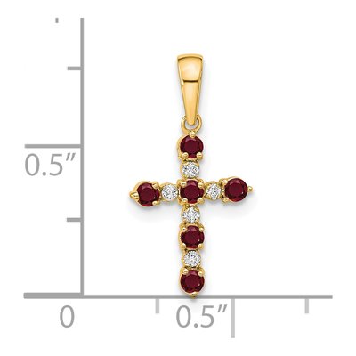 14K Yellow Gold 1/20 ct tw Ruby Diamond Cross Pendant – view 4