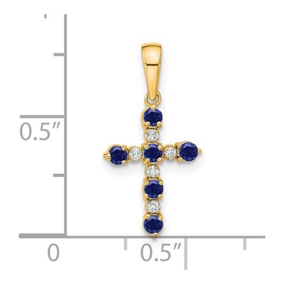 14K Yellow Gold 1/20 ct tw Sapphire Diamond Cross Pendant – view 4