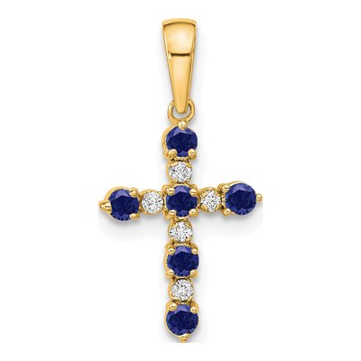 14K Yellow Gold 1/20 ct tw Sapphire Diamond Cross Pendant