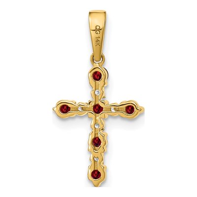 14K Yellow Gold 1/20 ct tw Garnet & Diamond Cross Pendant – view 3