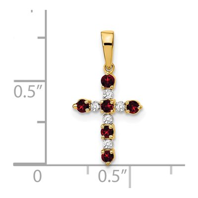 14K Yellow Gold 1/20 ct tw Garnet & Diamond Cross Pendant – view 4