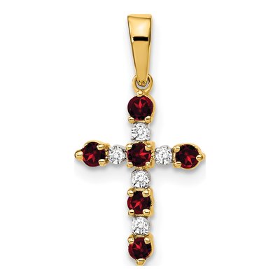 14K Yellow Gold 1/20 ct tw Garnet & Diamond Cross Pendant