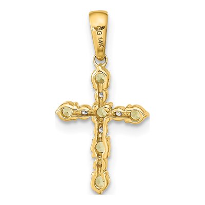 14K Yellow Gold 1/20 ct tw Peridot & Diamond Cross Pendant – view 3