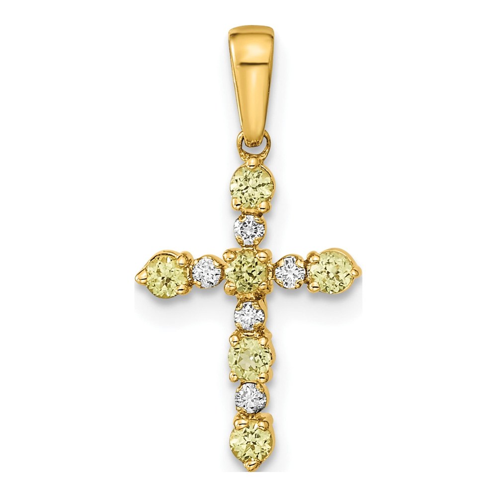 14K Yellow Gold 1/20 ct tw Peridot & Diamond Cross Pendant