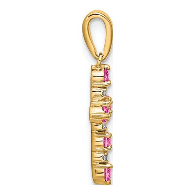 14K Yellow Gold 1/20 ct tw Pink Tourmaline Diamond Cross Pendant – view 2