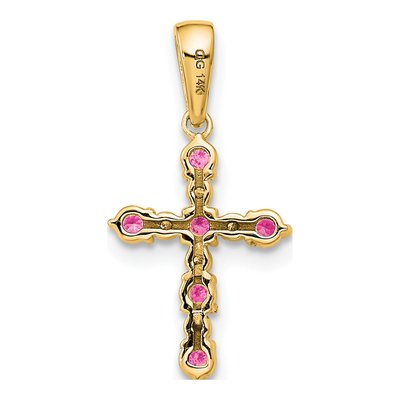 14K Yellow Gold 1/20 ct tw Pink Tourmaline Diamond Cross Pendant – view 3