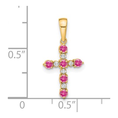 14K Yellow Gold 1/20 ct tw Pink Tourmaline Diamond Cross Pendant – view 4