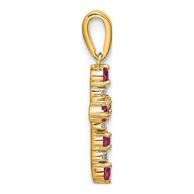 14K Yellow Gold 1/20 ct tw Rhodolite Garnet Diamond Cross Pendant – view 2