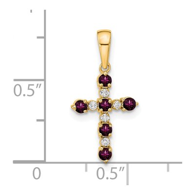 14K Yellow Gold 1/20 ct tw Rhodolite Garnet Diamond Cross Pendant – view 4